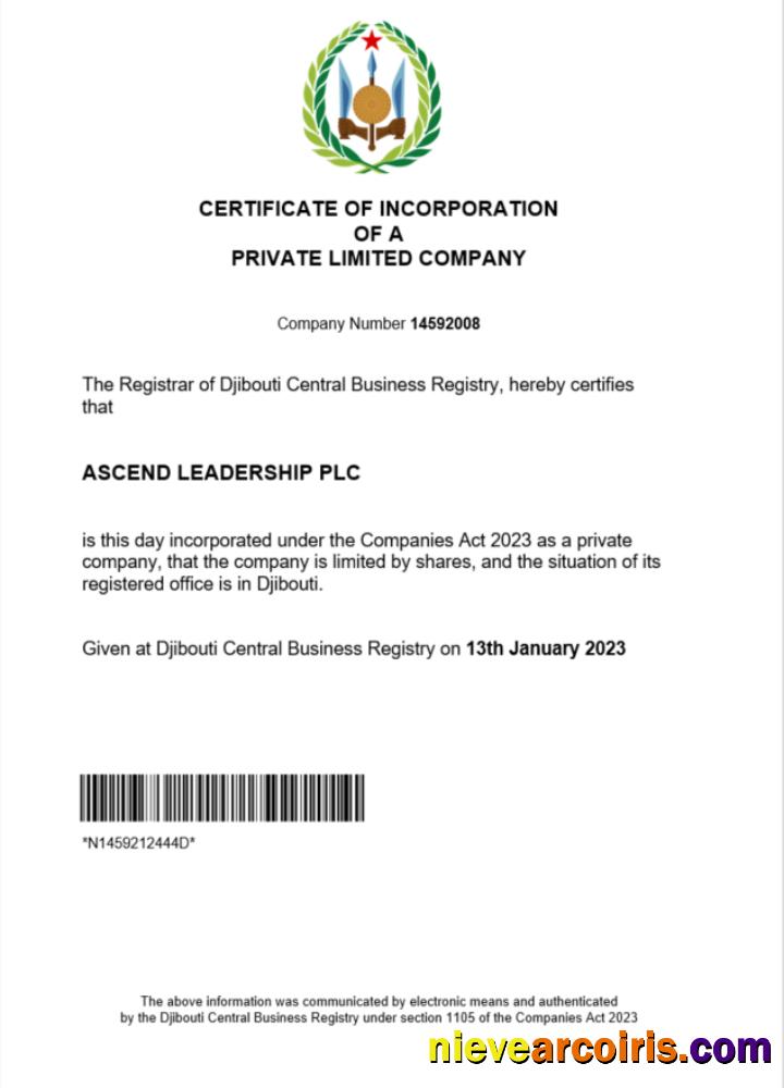 Djibouti  certificate of registration